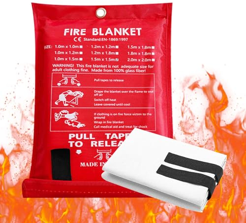 Nizirioo Coperta Antincendio,1.5 * 1.5m Coperta Emergenza Grande In Fibra,Telo Antincendio Antifuoco,Coperte Antincendio In vetroresina Per Cucina,Auto,Casa,Campeggio