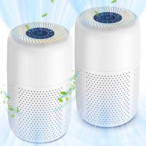 2 Pack Vhoiu Air Purifiers for Home Bedroom up to 600ft², H13 True HEPA Filter Air Cleaner Purify 99,97% Micron Particles/Bad Air/Smoke/Pet Dander/For Office, Dorm, Apartment, Kitchen(KJ50 White)