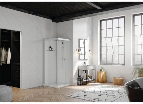 KINEDO Cabine de Douche Brooklyn 90 X 90 Carré Porte pivotante Gris