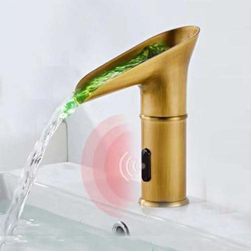 XJTNLB Wasserhahn mit Sensor Warm Kalt Retro Waschtischarmatur Sensor Wasserfall Armatur Badezimmer Antiquität,Niedrig