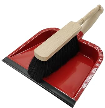 BaWoTec Kehrgarnitur Putzmarie Kehrset Kehrschaufel verzinkt Handfeger Rosshaar (rot)