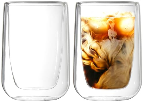 Youngever 2 Pack 160ML Espresso Cups, Double Wall Thermo Insulated Espresso Cups, Glass Coffee Cups (Round)