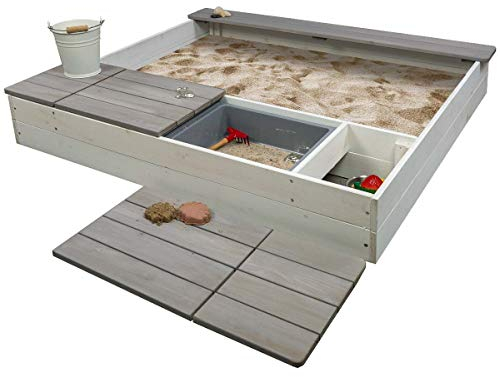 Meppi Sandkasten Sandkiste aus Holz Weiss/grau - Laboe Sandbox für Kinder