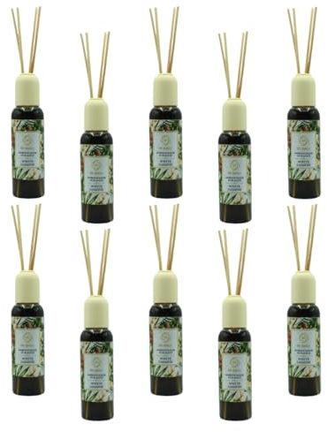Mi Dekor Pack 10 Ambientador Mikado Difusor de Varillas de Ratan Fragancias para el Hogar Esencia Aromaterapia Salon, Habitación, Cocina, Hogar (50ML, WHITE JASMINE)