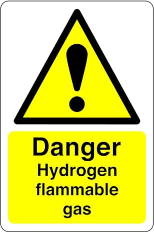 Danger hydrogen flammable gas sign - 1.2mm Rigid plastic for indoor/outdoor usage (300mm x 200mm) Viewing Distance within 7m.