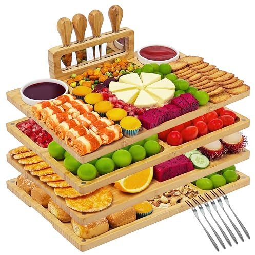 CENBOSS Juego de 4 tablas de charcutería, juego de regalo de tablas de queso, juego de bandejas para servir queso, regalos de inauguración de la casa, regalos para el nuevo hogar, regalos para