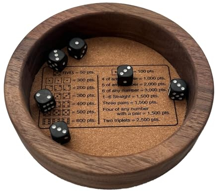 Würfelteller mit 6 Würfeln, Würfelbrett rund aus Durchmesser 14 cm