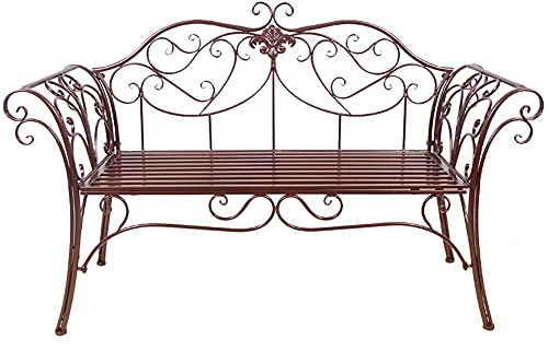 Parkterrassenbank Outdoor-Freizeitbänke, wetterfeste und rostfreie Gusseisen-Gartenbank, 2-Sitzer-Bank mit Rückenlehne und Armlehnen, Retro-dekorative Terrassenbank (Bronze) (Bronze)