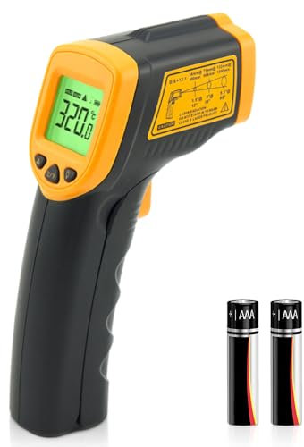 Infrarot Thermometer -32°C bis 380°C, Laser Temperaturmessgerät mit LCD Display, Emissionsgrad einstellbar, Ideal für Küche, Grill, Auto, Bodenheizung, NICHT für den menschlichen Körper