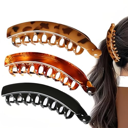 JEYORZY 3 Pinzas de Plátano para Mujer y Niñas, Peine Grande Vintage para Cabello Fino