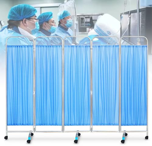 Hydravex Folding Medical Privacy Screen on Wheels, Portable Freestanding Room Divider/Partitions for Hospitals Beauty Salon Nursing Home Ward Examination Room, with Nylon Silk Fabric,5Panel