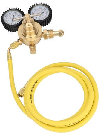 Nitrogen Regulator Brass Inlet Outlet Connection Gauges Nitrogen Pressure Gauge with 2m Pipe Hose, High Pressure 4000Psi Low Pressure 600Psi, CGA580 Inlet, Safety Valve 500Psi