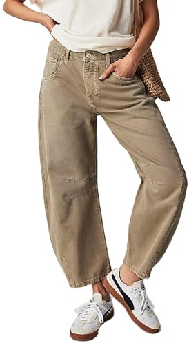 duzhengzhou Jeans larghi da donna a gamba larga a vita media ritagliata a palloncino pantaloni in denim vintage boyfriend Y2k Jeans Streetwear allentati(L)