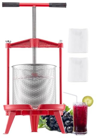 VEVOR Obstweinpresse Obstmühle Apfelmühle (14 L), Edelstahlkorb mit dreieckiger Struktur, manueller Entsafter, manuelles Mahlwerk, Apfelweinpresse Traubenpresse mit T-Griff für Küche Zuhause