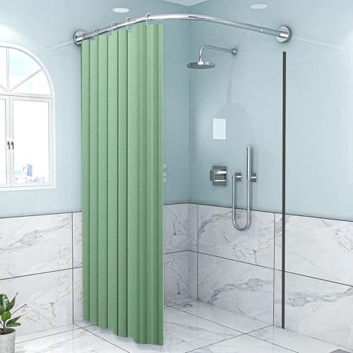 Viertelkreis Duschvorhangstange Ohne Bohren, Duschstange Edelstahl L Form,Gebogene Teleskopstange, Für Badezimmer Dusche Badewanne Umkleidekabinen, Ohne Duschvorhan(Size:B 70-95x90-130cm,Color:Silber)