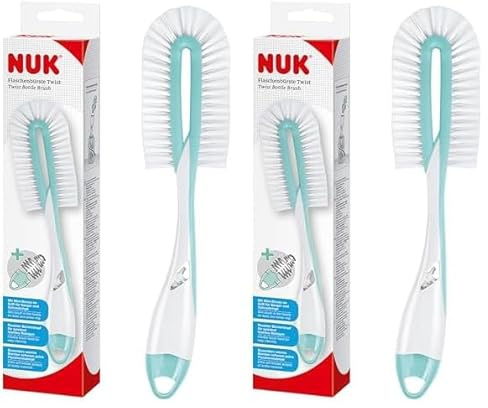 NUK Twist Flaschenbürste mit Schwamm und integrierter Saugerbürste | mit ergonomischen Griff | für Flaschen und Sauger | 1 Stück (Packung mit 2)