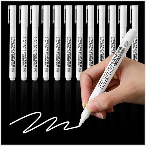 BAORELST 12pcs White Permanent Marker Pen,Waterproof Quick Dry Paint Pens for Fabric, Stones, Rock Painting, Ceramic, Glass, Wood, Metal, Canvas(1.5mm)