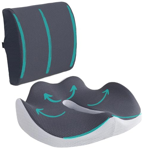 Viuxil Cojin Silla Oficina Lumbar Y Cojín para El Coxis | Alivio Presión Coxis y Respaldo Lumbar - Cojin Ergonómico, Viscoelástico - para Silla Gaming Y Asiento Coche.