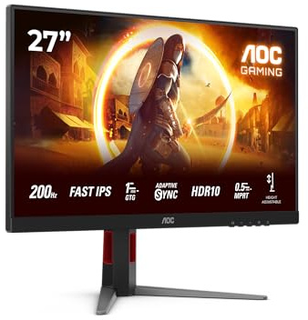 AOC Gaming Monitor 27G4HA 27 pollici, 1920x1080, FHD, 200Hz, Fast IPS Panel, 0.5ms MPRT, Speakers, Height Adjustment, (HDMI2x 2.0 DP 1x 1.4) Adaptive Sync, HDR10, G-Sync Compatible, Nero