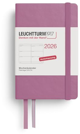 LEUCHTTURM1917 372550 Wochenkalender Mini (A7) 2026, 12 Monate, Dusty Rose, Deutsch