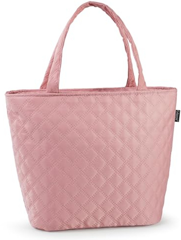 Gloppie Insulated Lunch Bag Tote Bag for Women, Leakproof Cooler Bag Water-Resistant Thermal Lunch Organizer for Work, Picnic, Beach, Pink | 3-Layer Thermal Liner,Keeps Meals Cool Fresh In Summer, Reusable Food-Grade Leakproof Liner, Medium Size With Rear Pocket