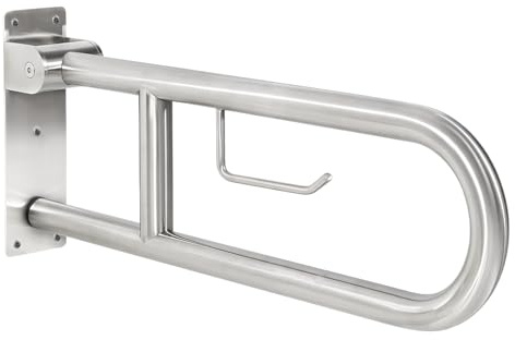 Barra Baño Minusválido 60cm con Portarrollos, Agarrador Ducha | Asidero Baño Personas Mayores, Acero Inoxidable, Soporta Hasta 350kg para Ducha y WC