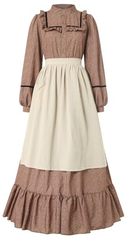 Générique Femme Victorienne Costume De Servante Robe à Fleurs Pionnière avec Bonnet Et Tablier Vêtements Modestes Robe Coloniale des Prairies Manches Longues Robes Bavière Allemande Traditionnelle