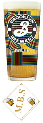 Brooklyn Brewery Stonewall Inn IPA - Vaso de cerveza con diseño de orgullo arcoíris, + 1 posavasos de cerveza Midlands Bar Suppliers