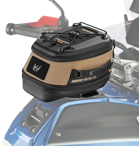 Rhinowalk Motorcykel Tankväska 5 l–6,5 l med stark magnetisk snabblås, magnetisk tankväska med regnskydd, passar Harley Davidson, Indian, Honda, Yamaha och mer – Brun