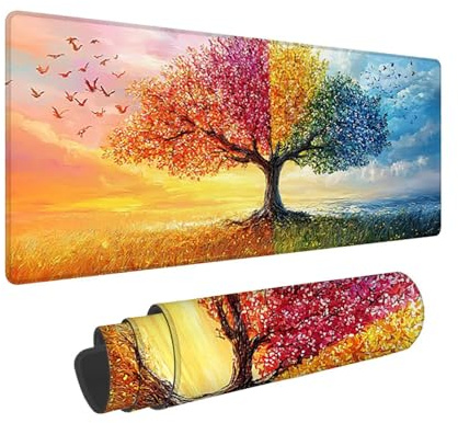 Tappetino per Mouse XXL 1600 x 800 x 3mm Tappetino Mouse Gaming Grande, Mousepad con Base in Gomma Antiscivolo, Tappeto per Tavolo da Gaming per Mouse e Tastiera, Accessori PC (foglie colorate) V-65