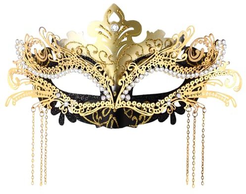 Avaner Masque Vénitien Femme à Queue de Phénix Carnaval: Demi Masque Bal Masqué Déguisement avec Strass et Chaîne Style Romantique Mystérieux pour Halloween Mascarade Soirée
