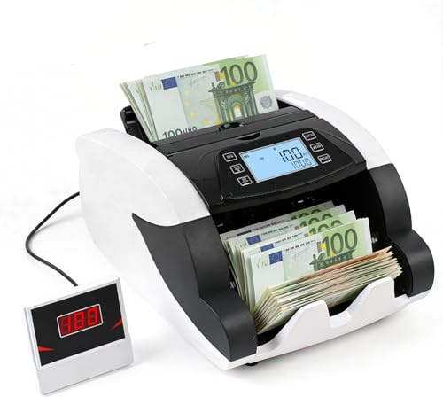 Macchina Conta Banconote, Macchina Conta Soldi Modalità Aggiungi+Lotto, Rilevamento Falsi UV/MG/IR, 1000 Banconote al Minuto, Display LCD, per Negozi, Banche e Ristoranti