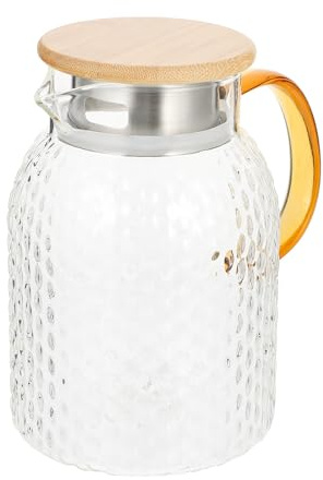 DOITOOL Carafe d'Eau Froide en Verre Texturé 1,4L avec Couvercle en Bambou et Acier Inoxydable, Pichet Résistant à la Chaleur Cuisine, Bouteille d'Eau Hermétique et Grosse Capacité pour