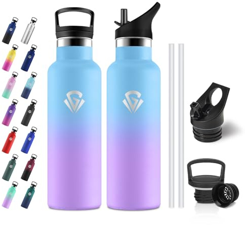 JAPORIA Gourde Inox 500ml, Gourde Acier Inoxydable, Bouteille Isotherme Double Paroi, Bouteille avec Paille pour Adulte, Voyage, Randonnée, Sport