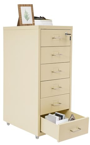 CuCummoo Metall Vertikal Hängeregisterschränke mit abschließbaren, 6 Etagen Büroschrank Metallschrank mit 4 Räder für Zuhause Büro Schlafzimmer Wohnzimmer Organisation