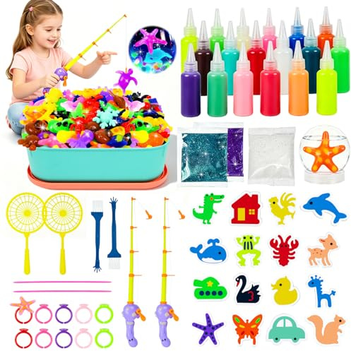 JONRRYIN 62 PCS Aqua Gelz Set, DIY 3D Magischer Wasserelfe, Magic Water Elf mit 18 Flaschen Farbgel, Angelrute, Kreatives Spielzeug Geschenk für Kinder ab 3+, Jungen und Mädchen