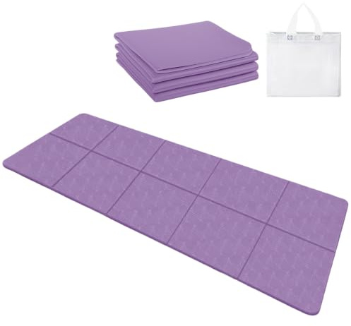 Dexpally Klappbare Yogamatte, Faltbare Yogamatte Reise Leicht 183 x61x0.4 cm Rutschfest Tragbare Fitnessmatte mit Tragetasche für Reise, Pilates, Sport