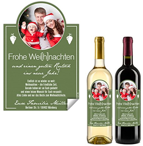 Weihnachtskarten als Flaschenetikett (30 Stück) – Wein in Grün - Weinetikett selbstklebend