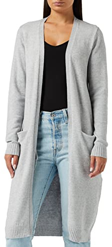 Vila Clothes Damen Strickjacke VIRIL L/S Long Knit Cardigan - NOOS 14042770, Einfarbig, Gr. 38 (Herstellergröße: M), Grau (Light Grey Melange)