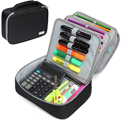 VASCHY Große Federmäppchen, Multi Fächer Mäppchen Organizer 72 Stück Etui Schule Federmappe Federtasche Maeppchen für Jungen Mädchen Schwarz