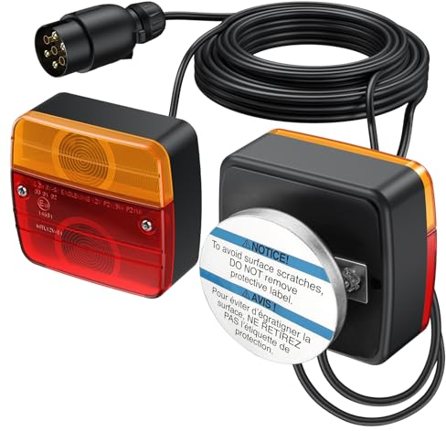 Justech Feu Arrière de Remorque 2pcs Câble de Feux Remorque Base Magnétique Ampoules de Feu Arrière E-marqué 13 avec 7.5m Câble 7 Pin Connecteur Feux de Frein Arrière pour Remorque Camion Van Caravane
