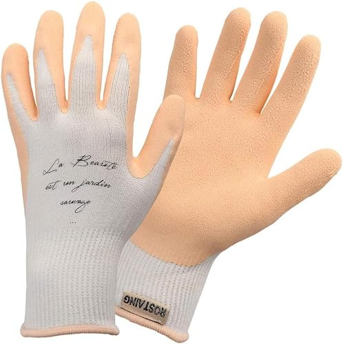 Rostain Nude-IT08 Gartenhandschuhe, waschbar, natürlicher Duft, Eukalyptus, Latex Nude, Größe 08, Rosa/Weiß, 8 | Eukalyptusduft, feines Latex, waschbar, Pflanzen, Unkraut, feuchte Umgebung, Geschmeidigkeit, Komfort