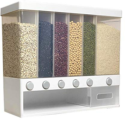 chlius 10L Cereal Dispenser Wall-mounted Dry Food Dispenser Multi Compartments Automatic Metering Rice Bucket Grain Storage Box Sealed Grain Container For Beans Grounds Tea Snack