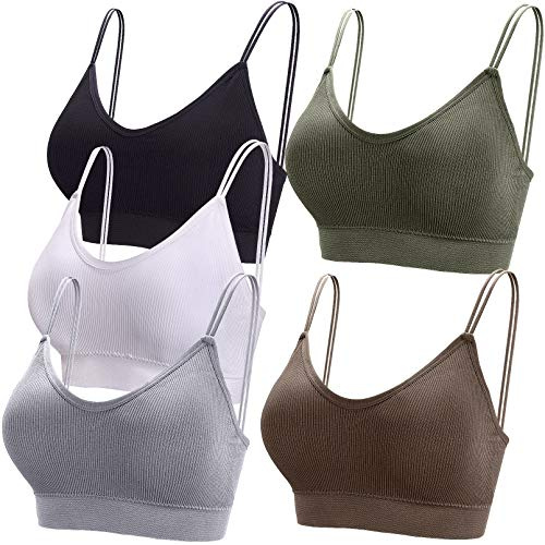 BQTQ 5 Pièces Soutien-Gorge Camisole Bralette avec Rembourré pour Femme, 5 Couleurs,M,Marron, Blanc, Noir, Olive Foncé, Gris