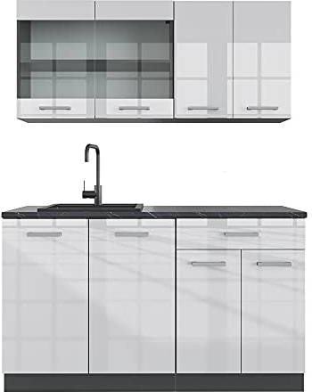 Vicco Singleküche R-Line, Weiß Hochglanz/Anthrazit, 140 cm ohne Arbeitsplatte