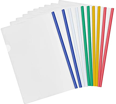 10 Fogli Trasparenti A4 Rapporto Copertina con Barra Scorrevole, Plastica Copertine per Rilegatura, Cartella di File, Cartelline Raccoglitore per Casa Ufficio Scuola Documenti Organizzatore (5 Colori)