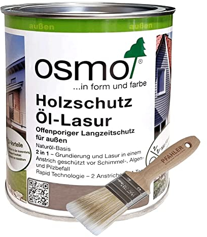 Osmo Holzschutz Öl-Lasur - 0,75 l (727 Palisander) + Flächenstreicher Pinsel von Pfahler Gratis. Grundierung und Lasur in einem Anstrich, Wirkt wasserabweisend und ist äußerst wetterund UV-beständig