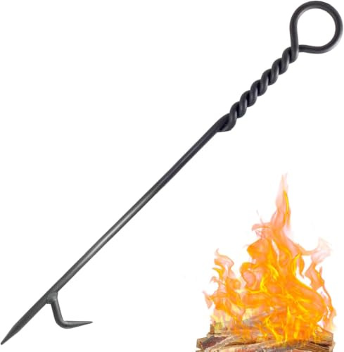 Feuerschürhaken für Kamin, 101,6 cm, robuster Kaminschürhaken, Schmiedeeiserne Stahl-Feuerstelle, Schürhaken, rostbeständig, schwarzes Finish, Feuerschürhaken, Kaminfeuerstelle Werkzeuge (40 Inc)