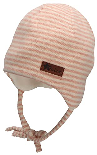 Sterntaler Baby Mädchen Beanie Baby Beanie Ringel Mütze - Beanie Baby, Kinderbeanie - aus Strick mit Ohrenklappen und Bindeband - rosa, 35
