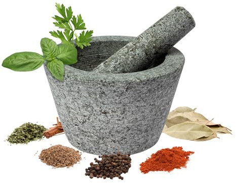 Browin 312013 Mortero y mortero de granito para diámetro de cocina | Mortero elegante y simple para moler | Granito, gris, 13 cm